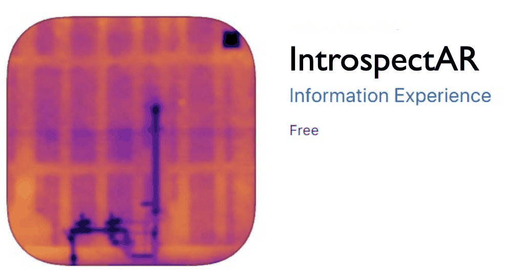 Skärmbild av en App Store-listning: appen IntrospectAR från Information Experience, gratis, med en ikon som visar en värmekamerabild i lila och orange.